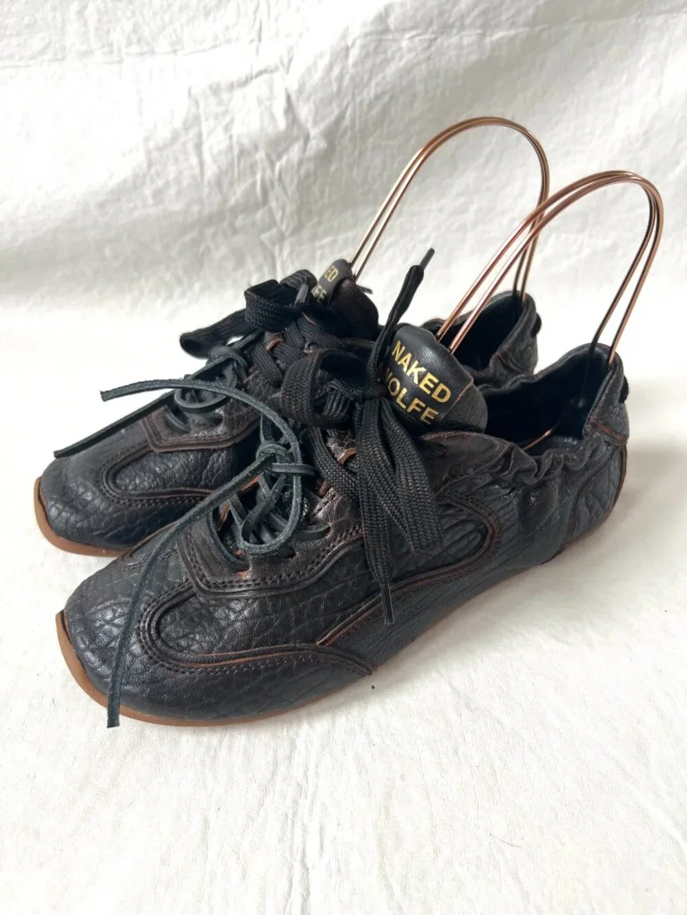 Naked Wolfe shoes Soul sneakers womens 8 black brown leather scrunch lace up